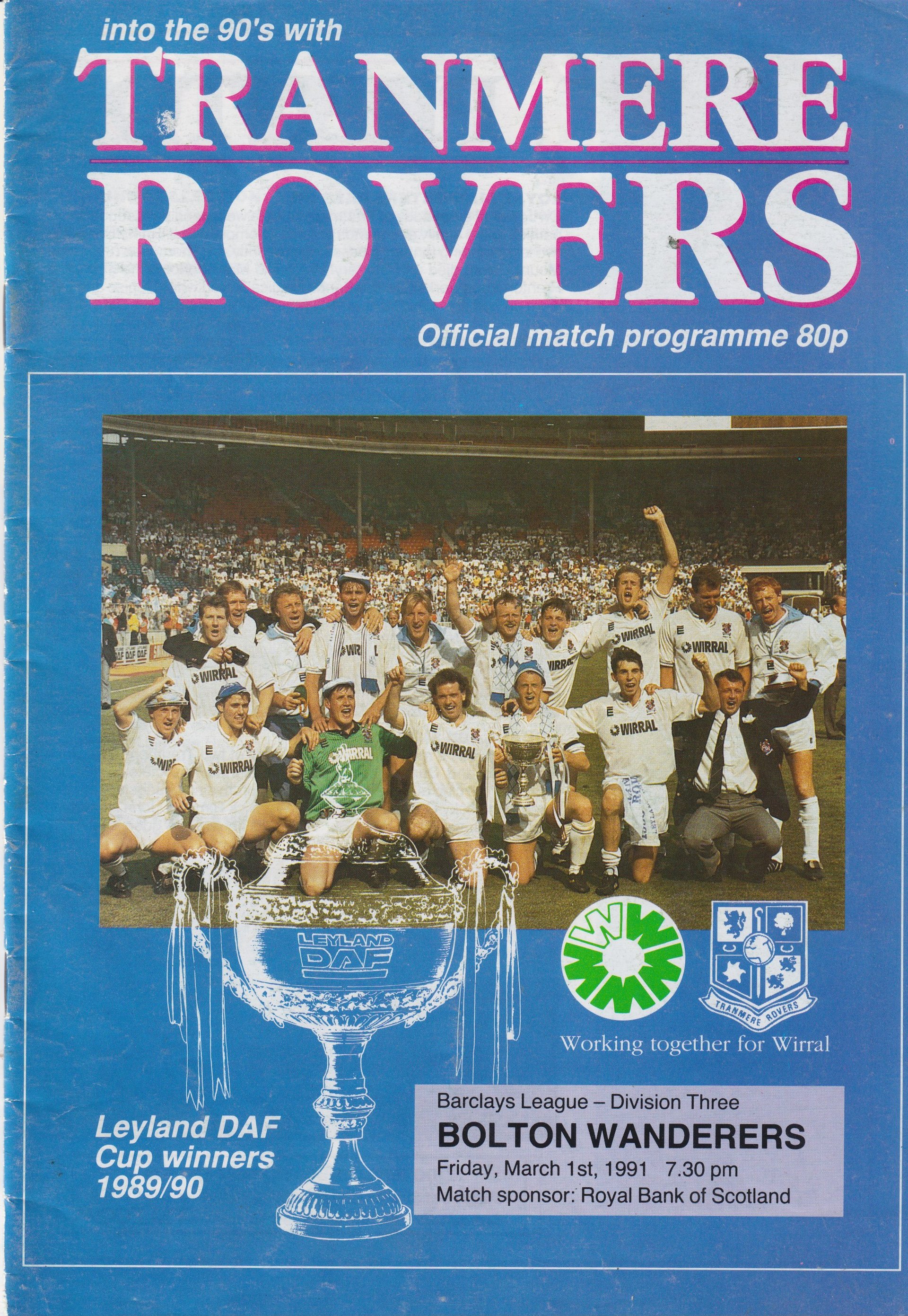 Tranmere Rovers v Bolton Wanderers match programme